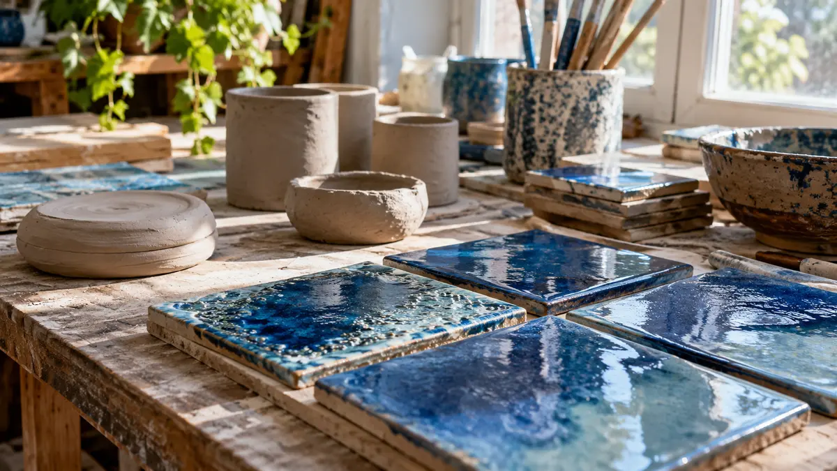 Clay tiles prepared for an art installation